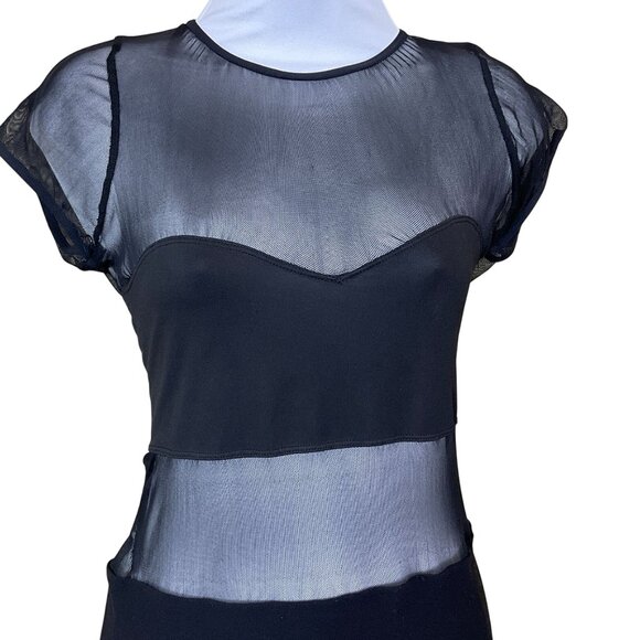 Bebe Cap Sleeve Round Neck Black Mesh Inserts Bodycon Dress Medium/Large - Picture 2 of 6